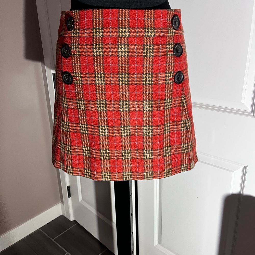 GAP Holiday Wool Blend Rusty Red Plaid Mini Skirt